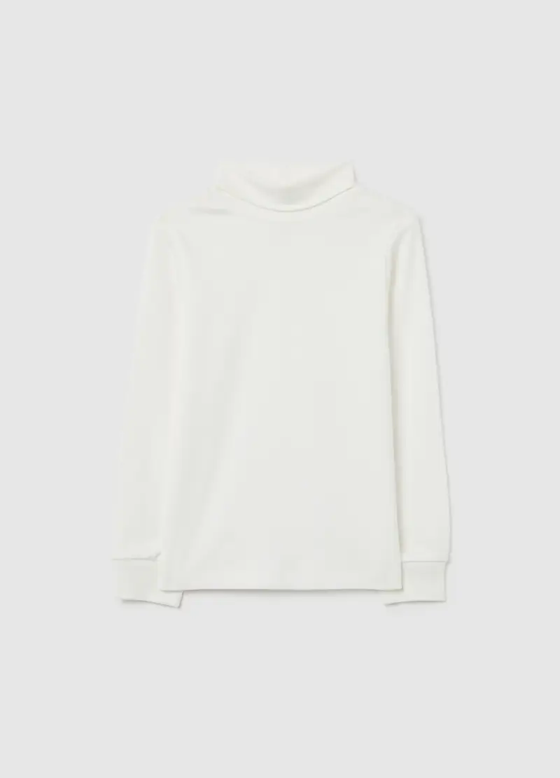 Maglia Bianca A Collo Alto Da Bambino In Puro Cotone Regular Fit, Bianco