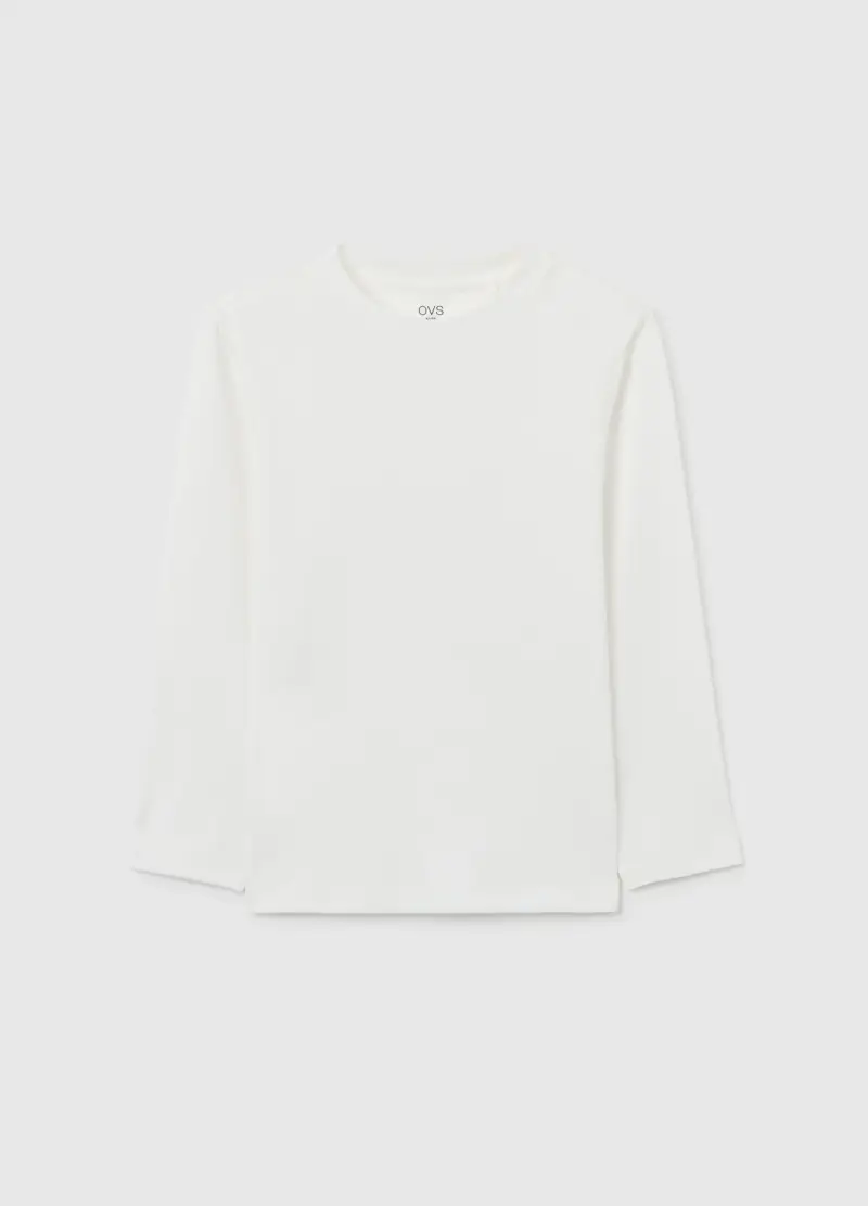 Maglia Bianca A Maniche Lunghe Da Bambino In Puro Cotone Regular Fit, Bianco