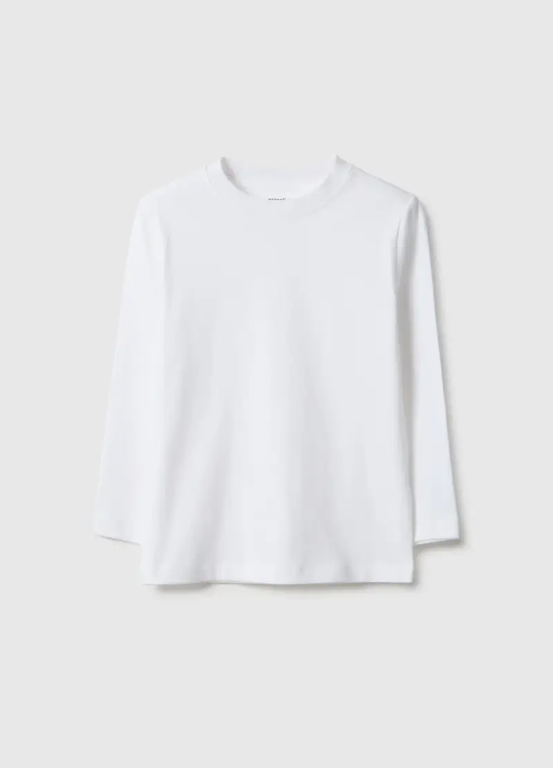 Maglia Bianca A Maniche Lunghe Da Bambino In Puro Cotone Regular Fit, Bianco
