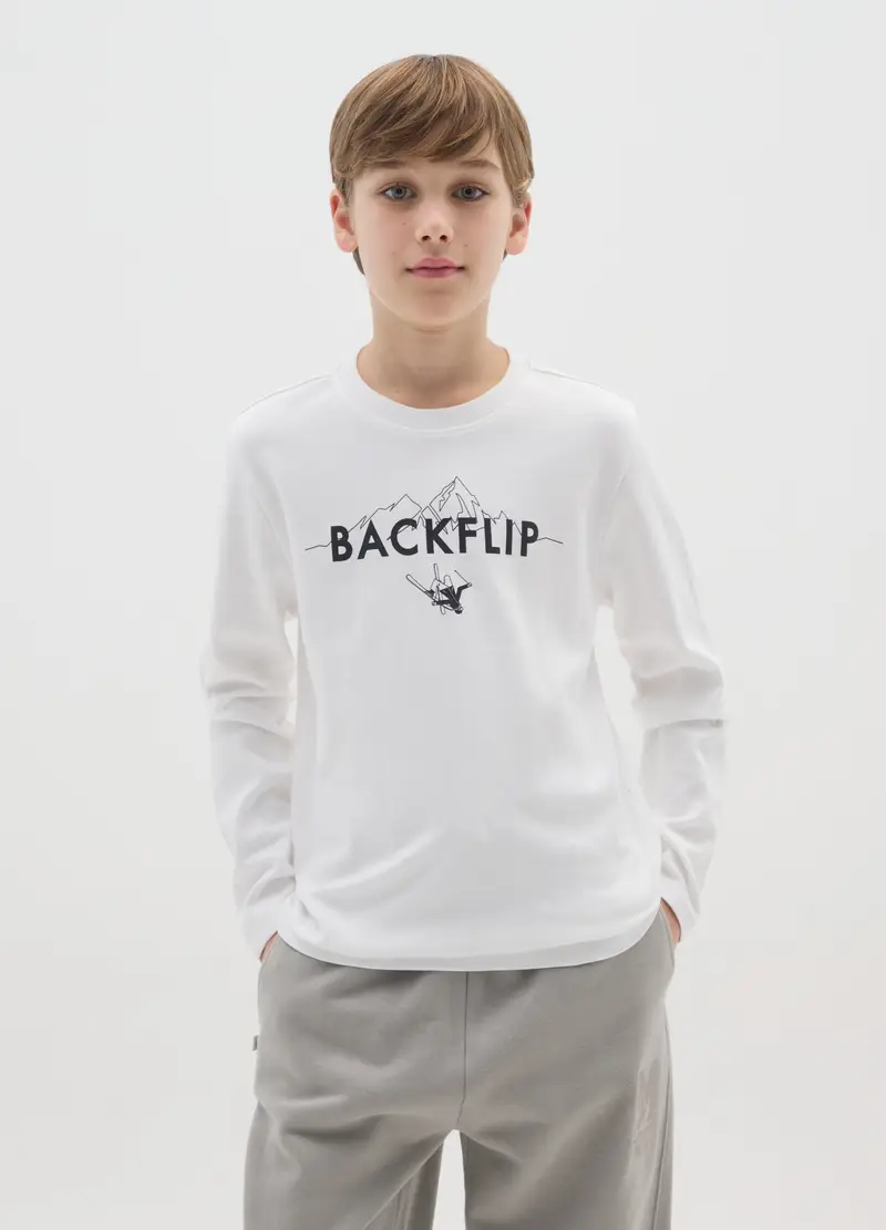 Ovs Kids Maglia Bianca A Maniche Lunghe Da Ragazzo In Puro Cotone
