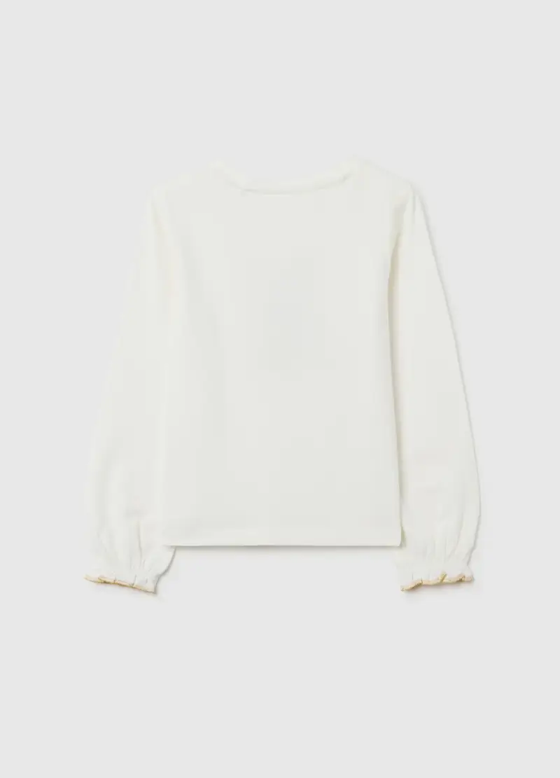 Maglia Bianca Da Bambina In Cotone Elasticizzato Con Stampa, Bianco miniatura 2