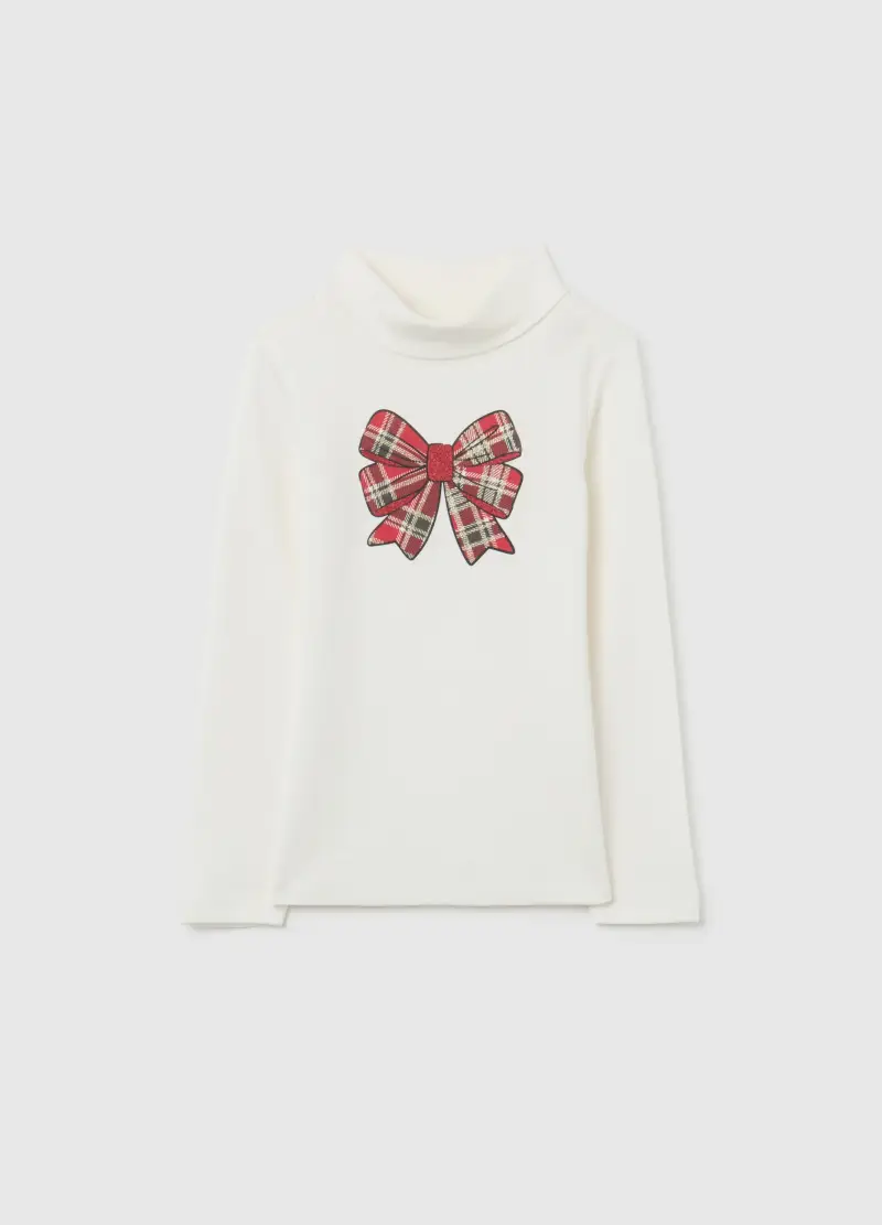 Maglia Bianca Da Bambina In Puro Cotone Regular Fit Con Stampa Glitter, Bianco