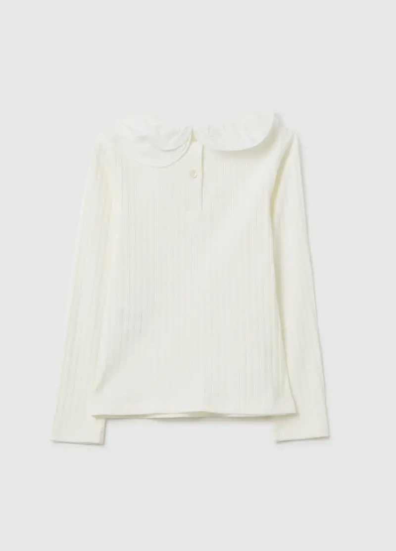 Maglia Da Bambina In Cotone Elasticizzato Bianca Regular Fit, Bianco miniatura 2