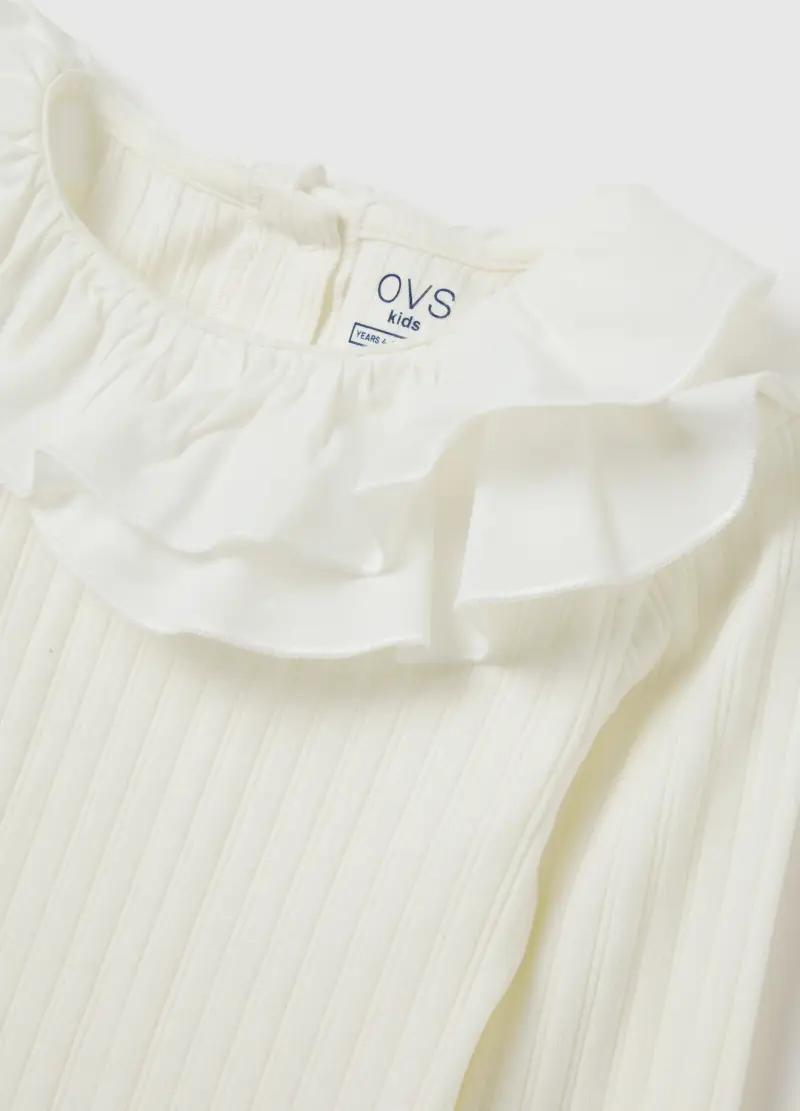 Maglia Da Bambina In Cotone Elasticizzato Bianca Regular Fit, Bianco miniatura 3