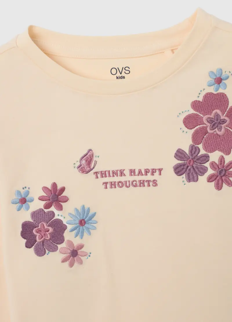 Maglia Da Bambina In Misto Cotone Beige Regular Fit Con Ricami, Beige miniatura 3