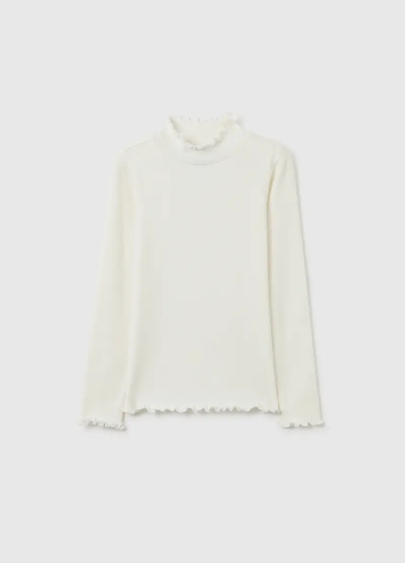 Maglia Da Bambina In Misto Cotone Elasticizzato Bianca Regular Fit, Bianco