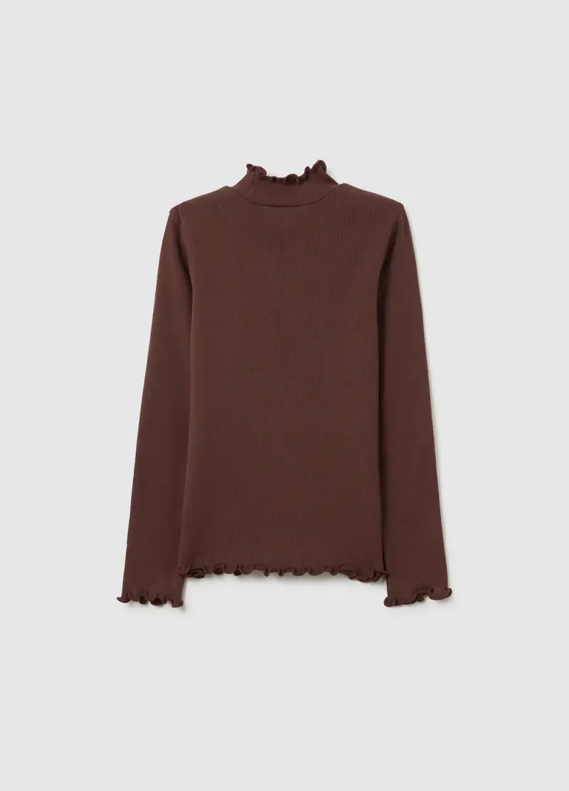 Maglia Da Bambina In Misto Cotone Elasticizzato Marrone Regular Fit, Marrone miniatura 2