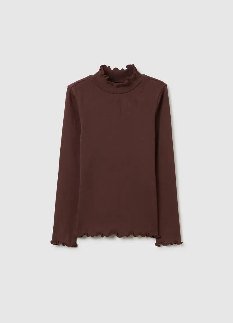 Maglia Da Bambina In Misto Cotone Elasticizzato Marrone Regular Fit, Marrone