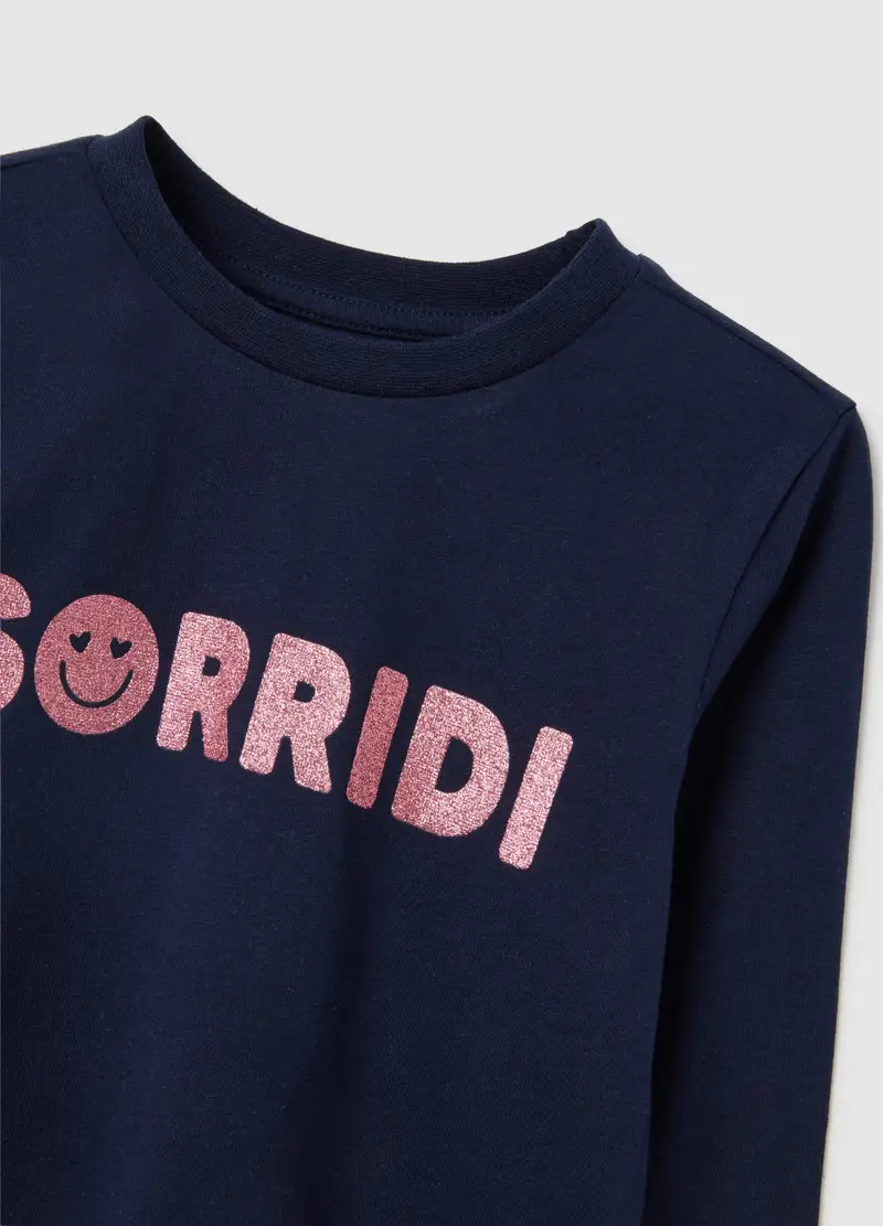 Maglia Da Bambina In Puro Cotone Blu Regular Fit Con Stampa amore , Blu miniatura 3