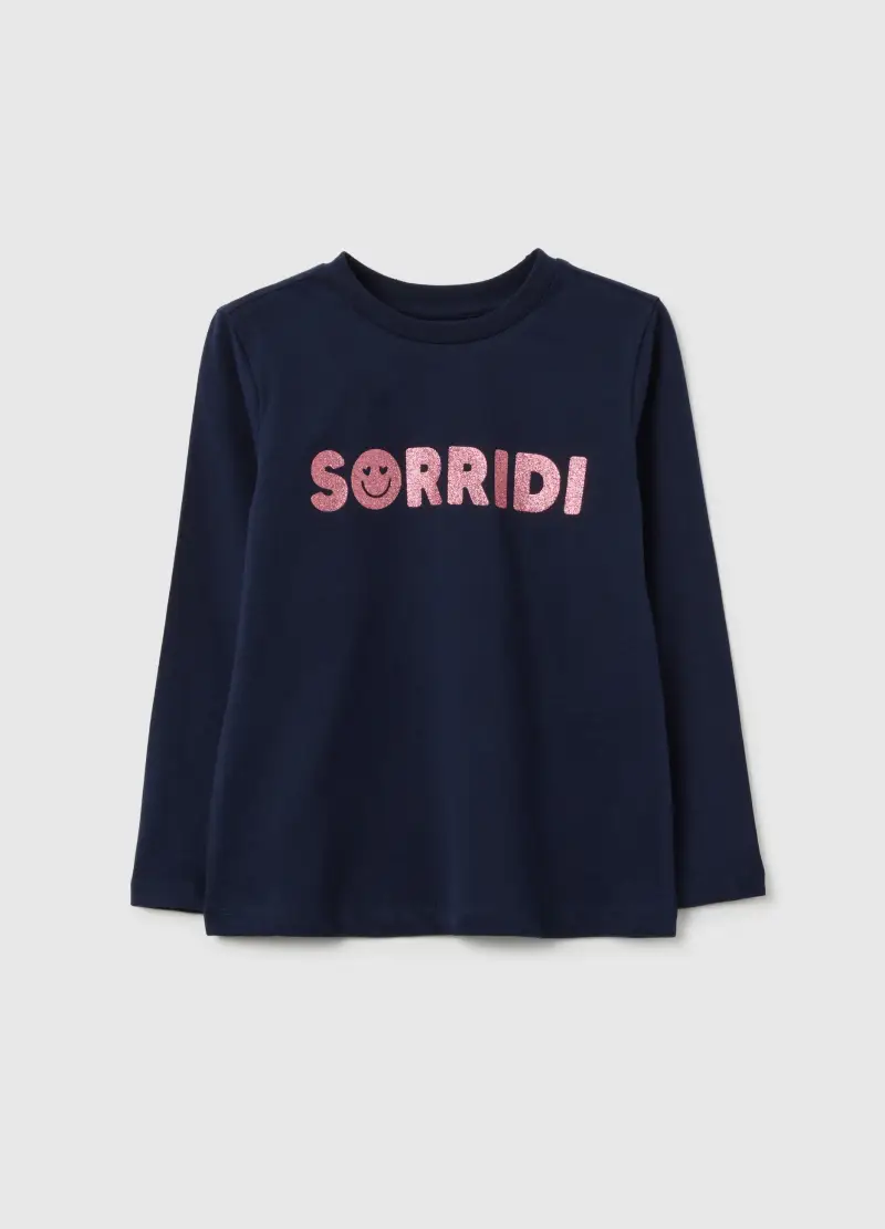 Maglia Da Bambina In Puro Cotone Blu Regular Fit Con Stampa amore , Blu