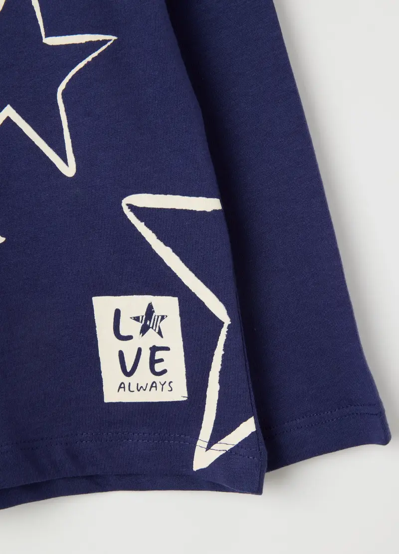 Maglia Da Bambina In Puro Cotone Blu Regular Fit Con Stelle, Blu miniatura 3