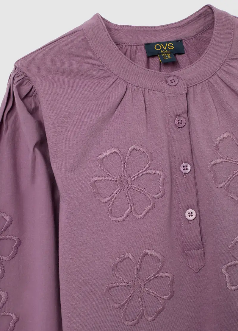 Maglia Da Bambina In Puro Cotone Viola Regular Fit Con Ricami, Viola miniatura 3