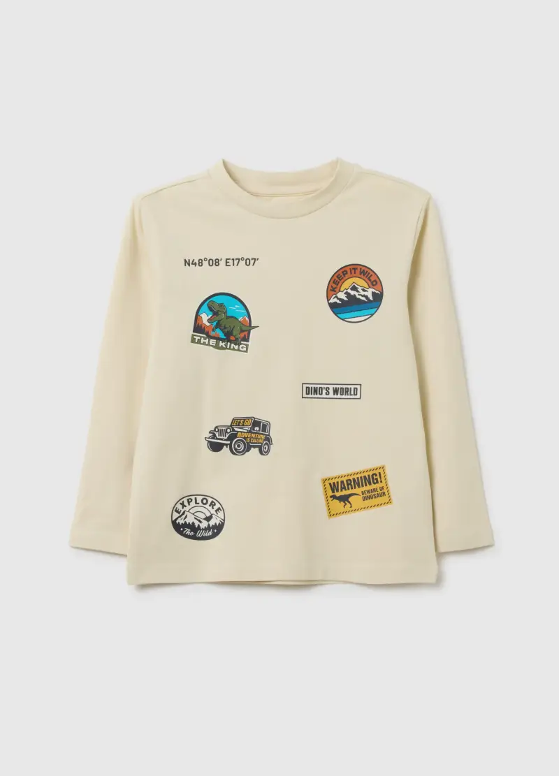 Maglia Da Bambino In Cotone Elasticizzato Beige Regular Fit, Beige