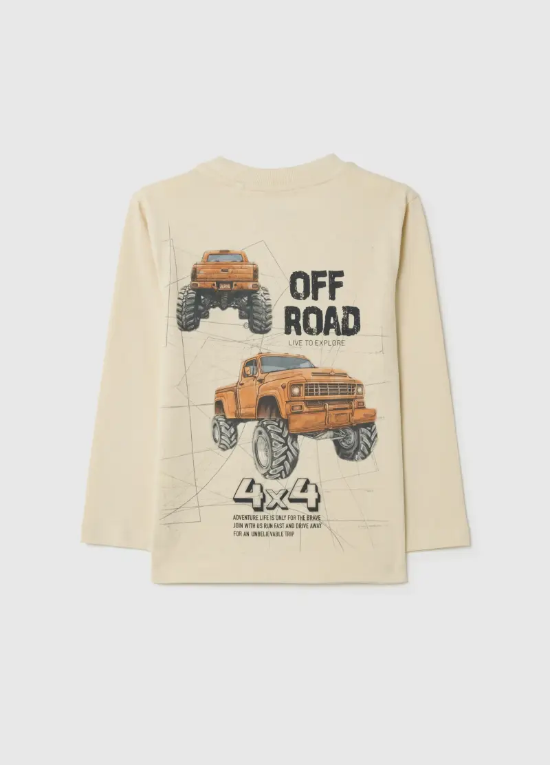 Maglia Da Bambino In Puro Cotone Beige Regular Fit Con Stampa, Beige miniatura 2