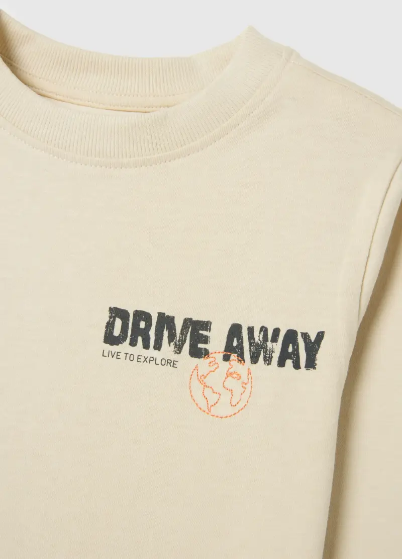 Maglia Da Bambino In Puro Cotone Beige Regular Fit Con Stampa, Beige miniatura 3