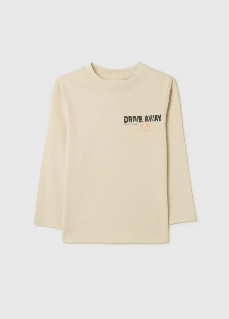 Maglia Da Bambino In Puro Cotone Beige Regular Fit Con Stampa, Beige