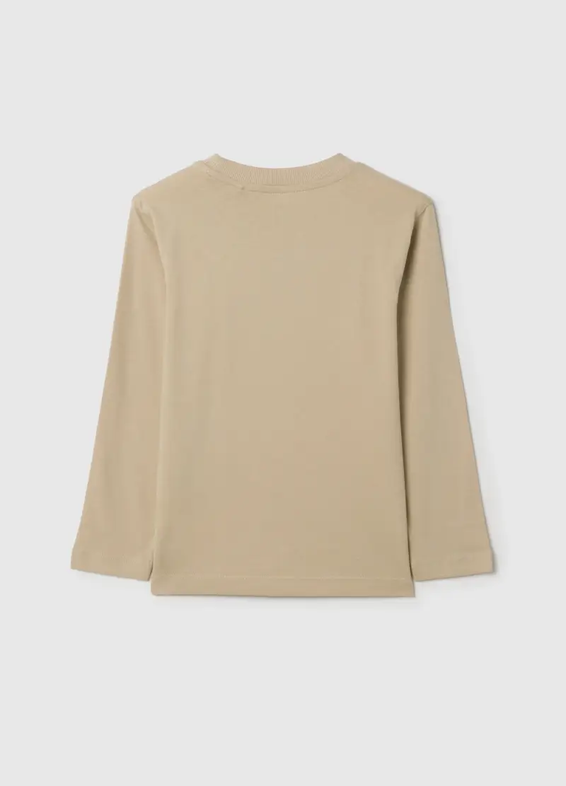 Maglia Da Bambino In Puro Cotone Beige Regular Fit Con Stampa, Beige miniatura 2