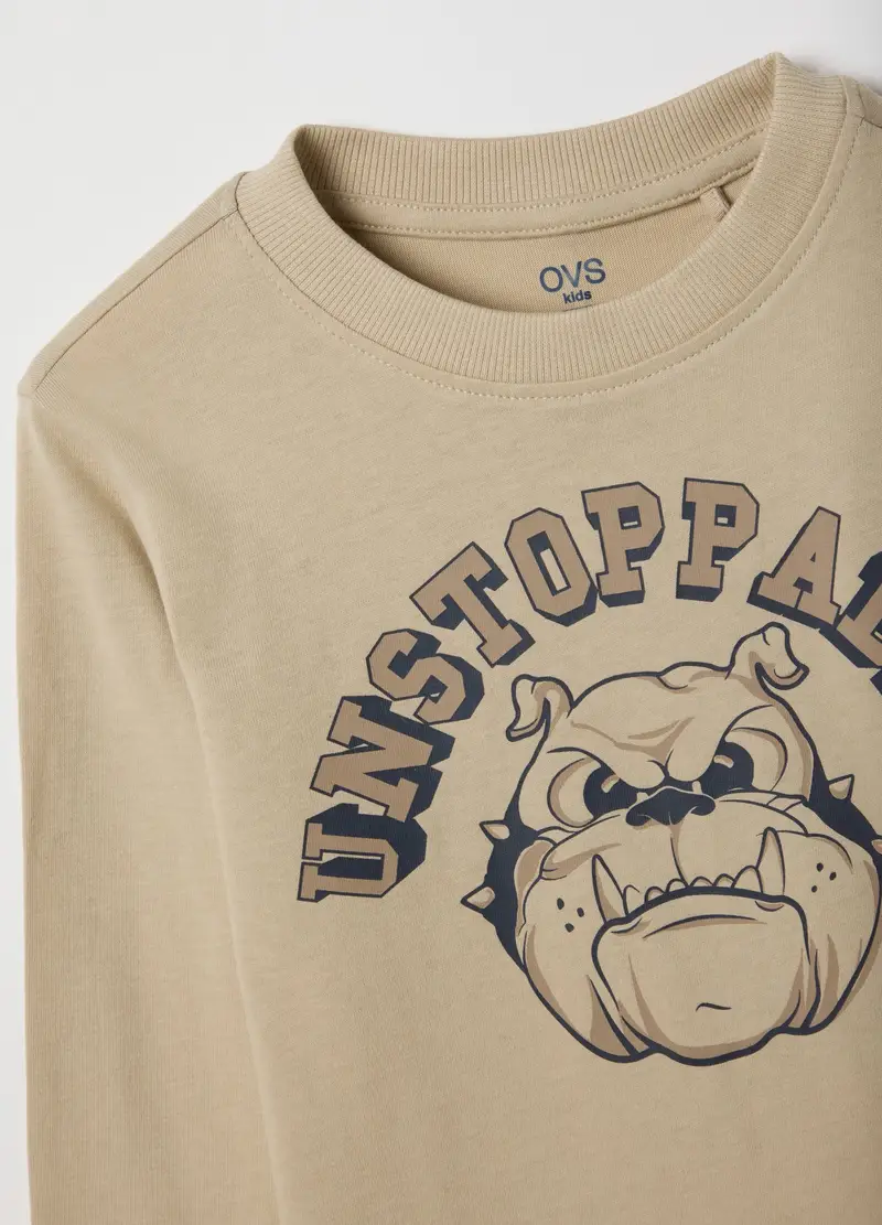 Maglia Da Bambino In Puro Cotone Beige Regular Fit Con Stampa, Beige miniatura 3