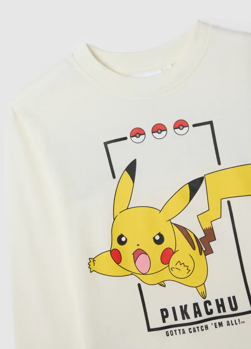Maglia Da Bambino In Puro Cotone Bianca Regular Fit Con Stampa Pokémon, Bianco miniatura 3
