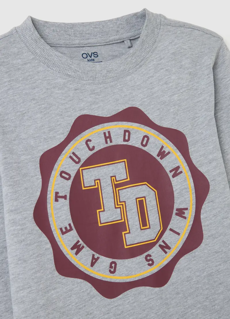 Maglia Da Bambino In Puro Cotone Grigia Regular Fit Con Stampa, Grigio miniatura 3