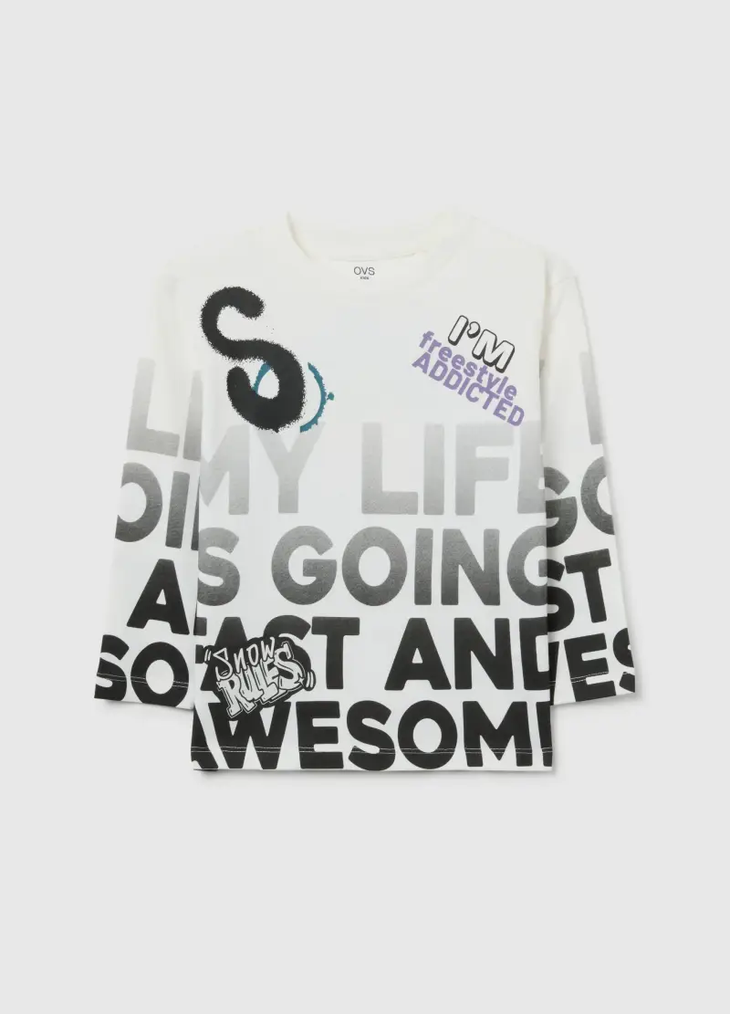 Maglia Da Bambino In Puro Cotone Multicolor Con Scollo Rotondo E Stampa, Multicolor