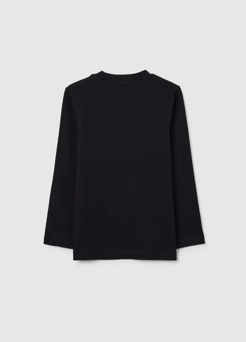 Maglia Da Bambino In Puro Cotone Nero Regular Fit Con Stampa, Nero miniatura 2