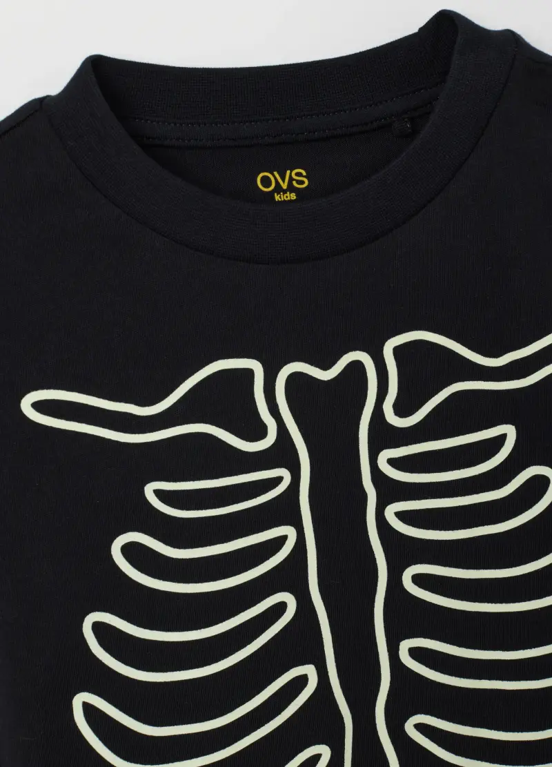 Maglia Da Bambino In Puro Cotone Nero Regular Fit Con Stampa, Nero miniatura 3