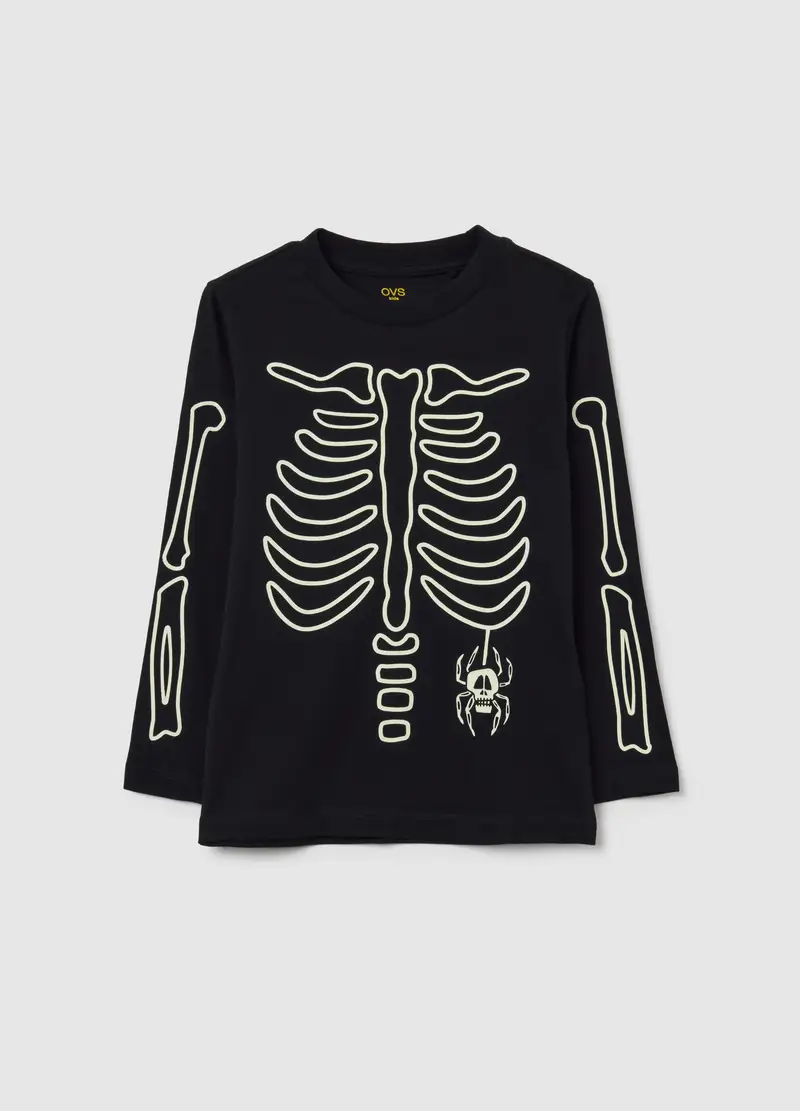 Maglia Da Bambino In Puro Cotone Nero Regular Fit Con Stampa, Nero