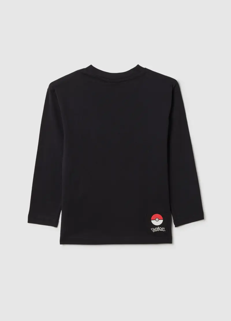 Maglia Da Bambino In Puro Cotone Nero Regular Fit Con Stampa Pokémon, Nero miniatura 2