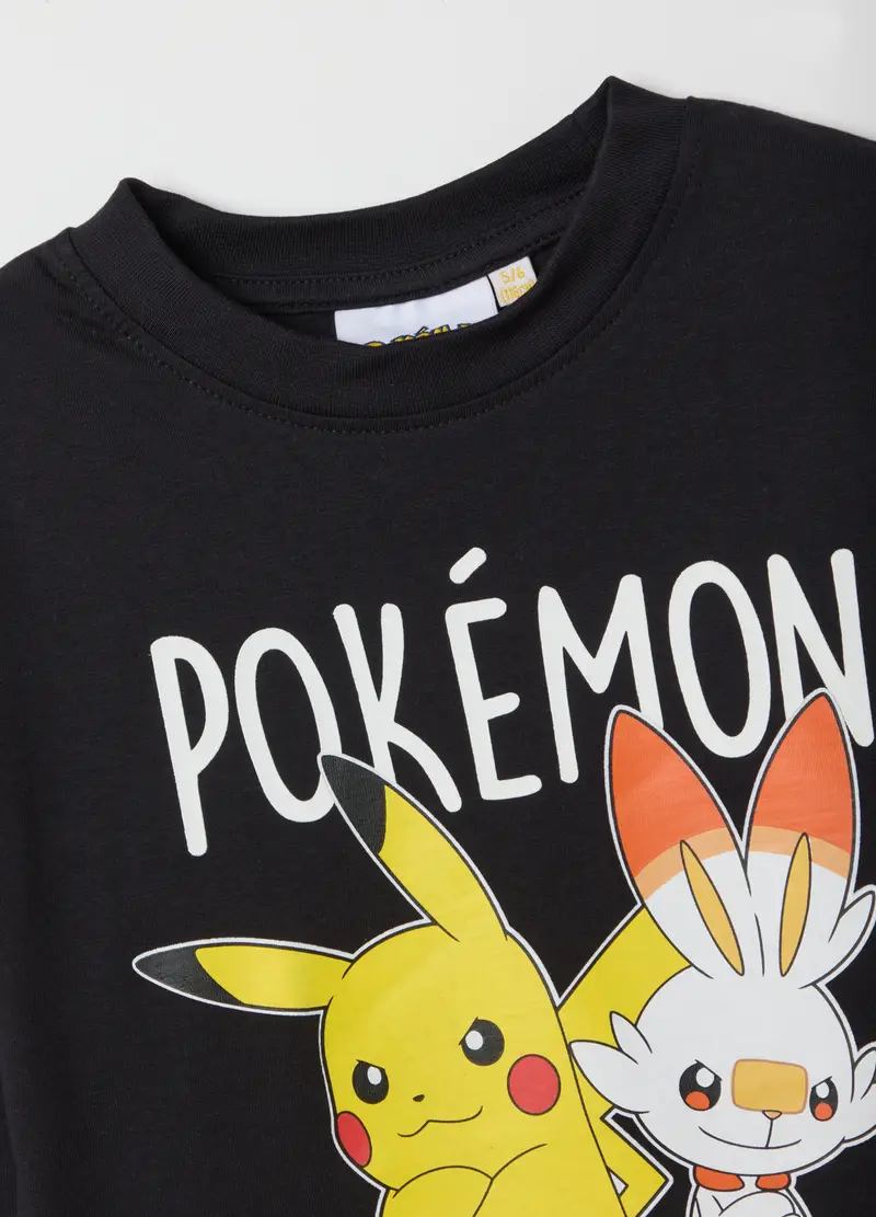Maglia Da Bambino In Puro Cotone Nero Regular Fit Con Stampa Pokémon, Nero miniatura 3