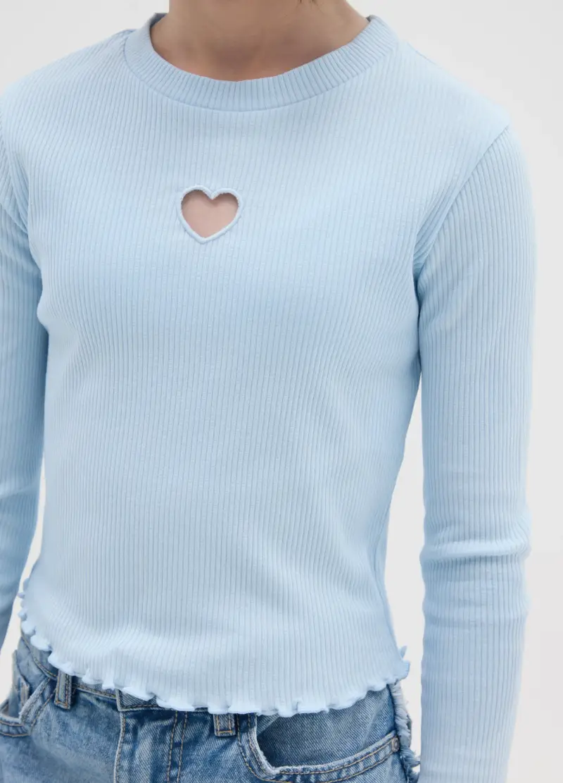 Maglia Da Ragazza In Cotone Elasticizzato Azzurra Regular Fit, Bambina, Azzurro miniatura 3