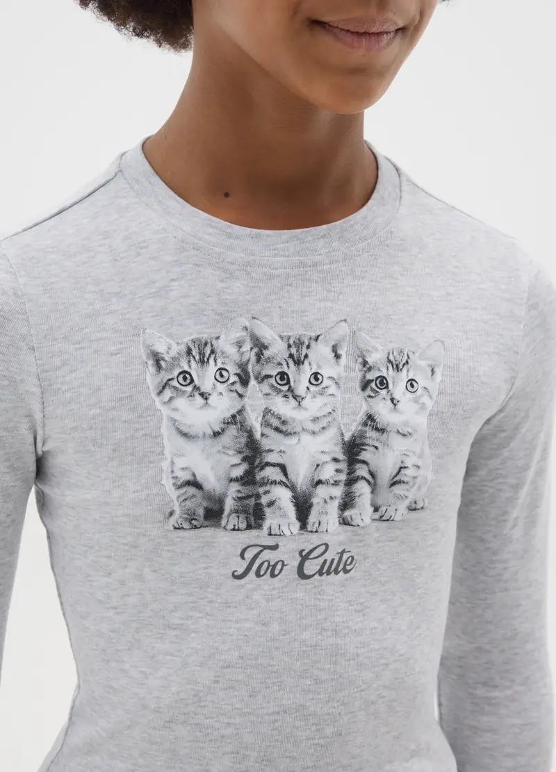 Maglia Da Ragazza In Cotone Elasticizzato Grigia Regular Fit, Bambina, Grigio miniatura 3