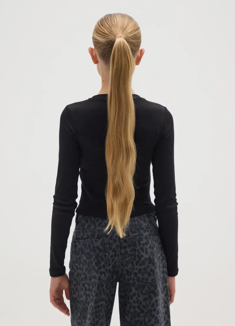 Maglia Da Ragazza In Cotone Elasticizzato Nera Regular Fit, Bambina, Nero miniatura 2