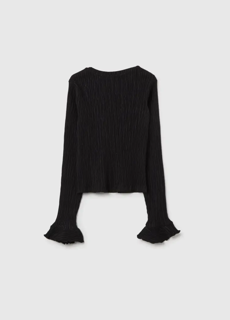 Maglia Da Ragazza In Cotone Elasticizzato Nera Regular Fit, Bambina, Nero miniatura 2