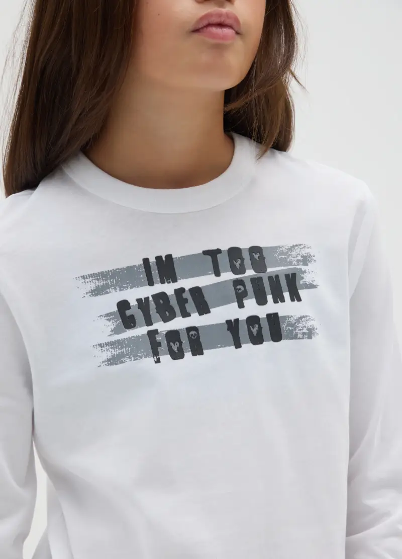 Maglia Da Ragazza In Puro Cotone Bianca Regular Fit, Bambina, Bianco miniatura 3