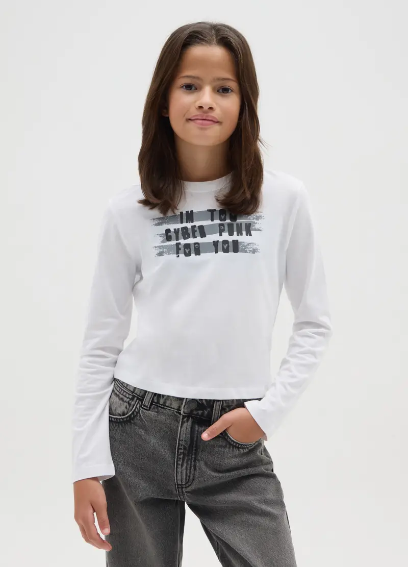 Maglia Da Ragazza In Puro Cotone Bianca Regular Fit, Bambina, Bianco