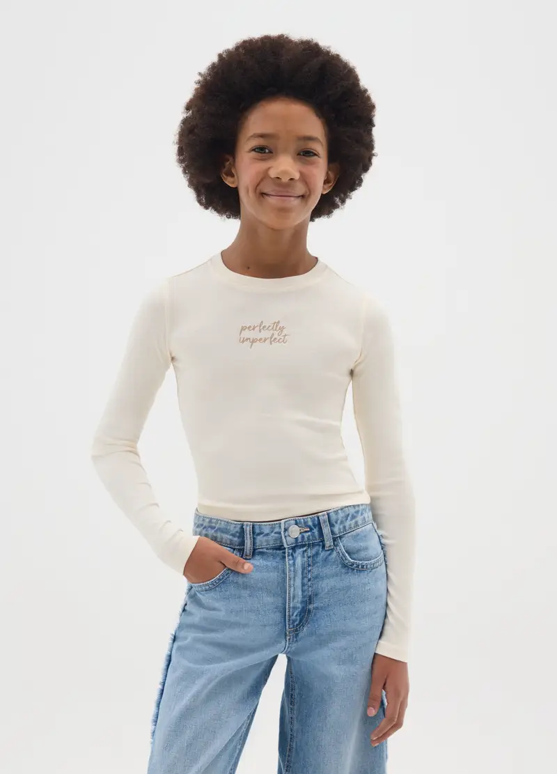 Maglia Da Ragazze In Cotone Elasticizzato Beige Regular Fit, Bambina, Beige