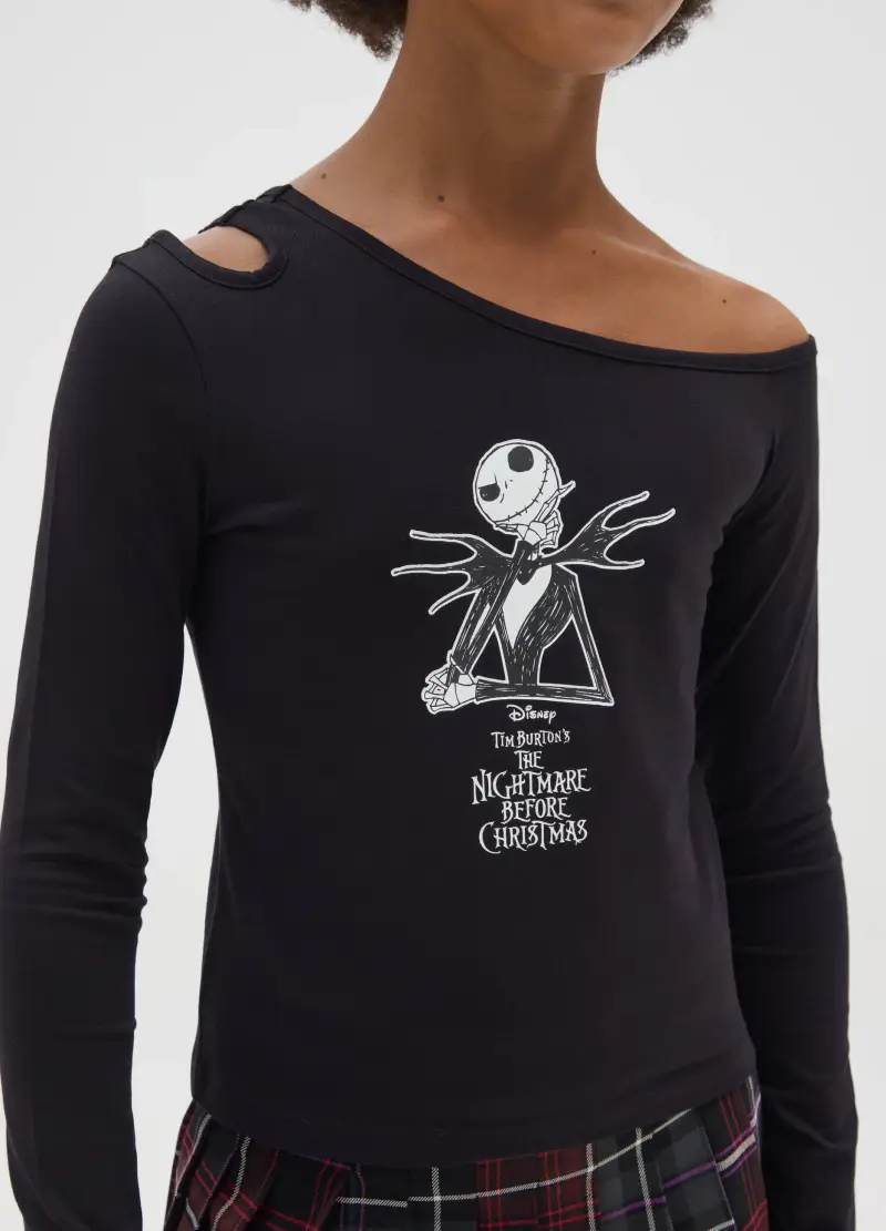 Maglia Da Ragazze In Cotone Elasticizzato Nera Regular Fit Con Scollo A Barca, Bambina, Nero miniatura 3