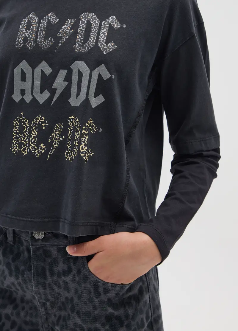 Maglia Da Ragazze In Puro Cotone Multicolor Boxy Fit Con Grafica Ac/dc, Bambina, Multicolor miniatura 3