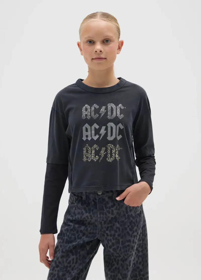 Maglia Da Ragazze In Puro Cotone Multicolor Boxy Fit Con Grafica Ac/dc, Bambina, Multicolor