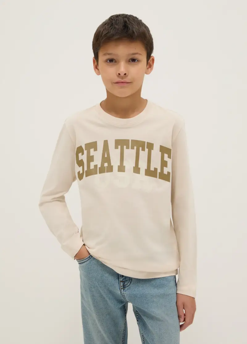 Maglia Da Ragazzo In Puro Cotone Beige Regular Fit, Bambino, Beige