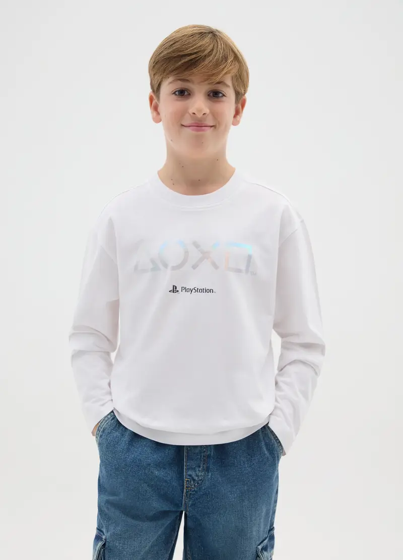 Maglia Da Ragazzo In Puro Cotone Bianca Con Scollo Rotondo, Bambino, Bianco