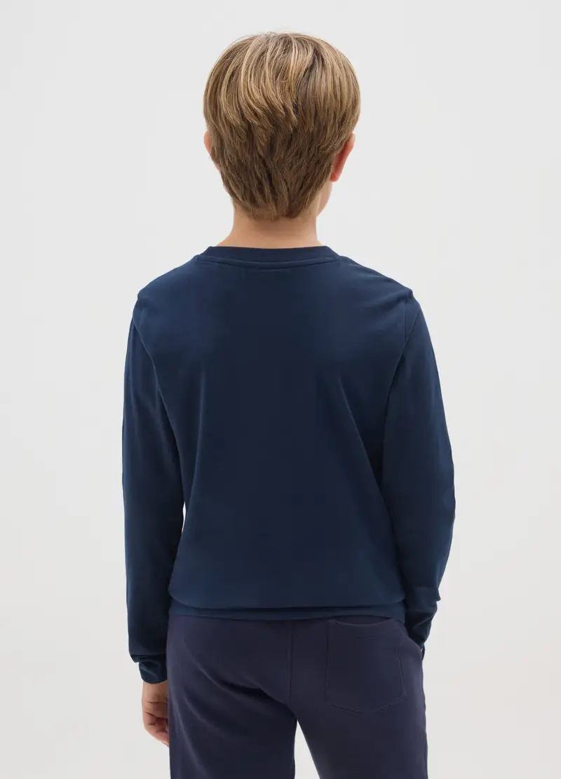 Maglia Da Ragazzo In Puro Cotone Blu Regular Fit, Bambino, Blu miniatura 2