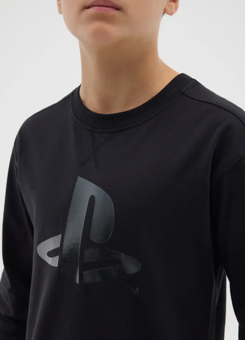 Maglia Da Ragazzo In Puro Cotone Nero Vestibilità Over Con Scollo Rotondo, Bambino, Nero miniatura 3