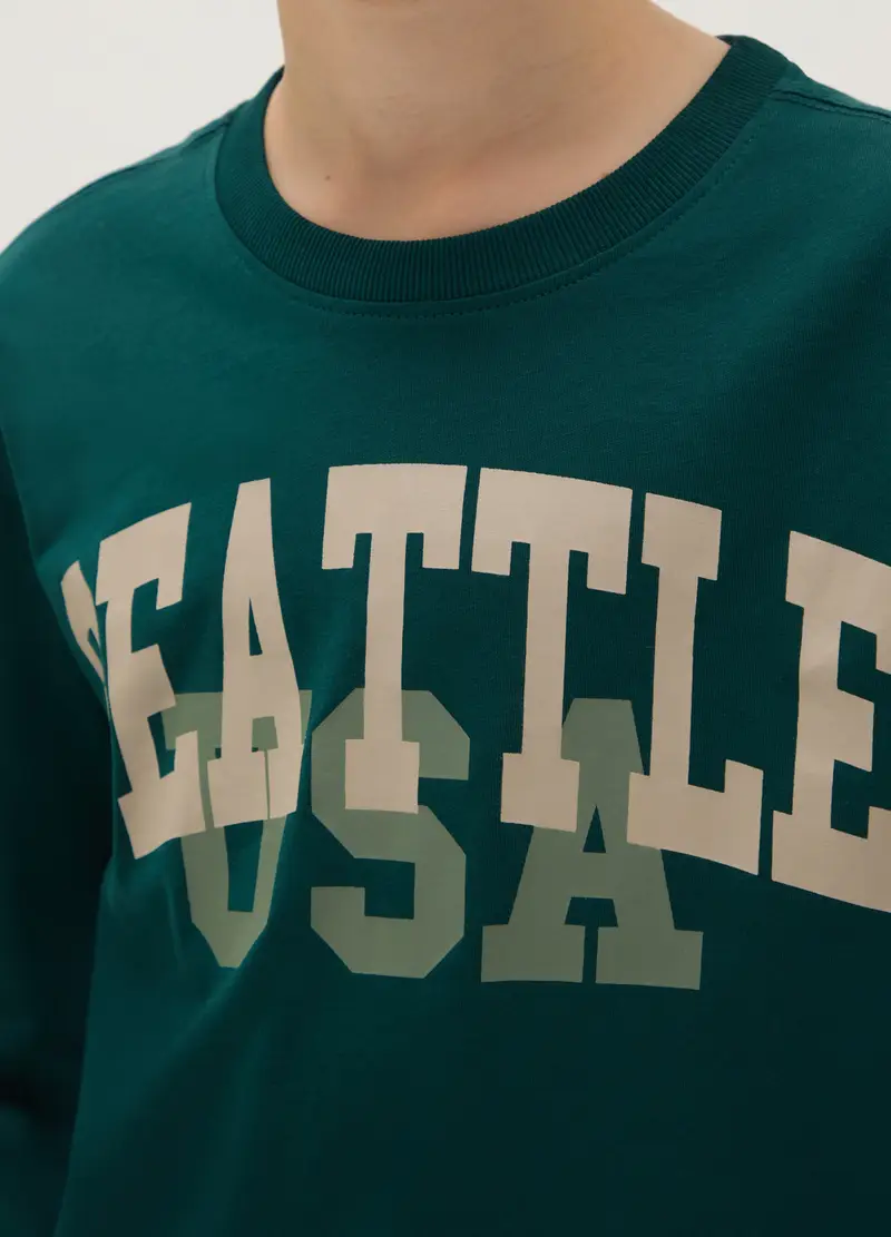 Maglia Da Ragazzo In Puro Cotone Verde, Bambino, Verde miniatura 3