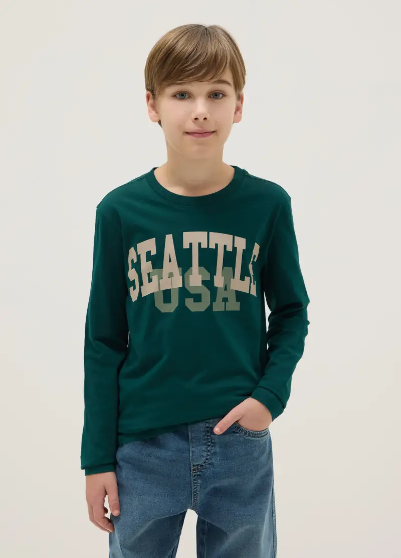 Maglia Da Ragazzo In Puro Cotone Verde, Bambino, Verde