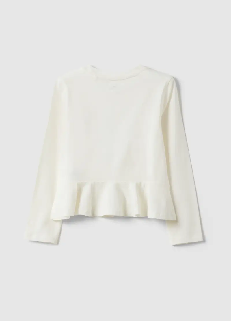 Maglia In Cotone Elasticizzato Bianca Da Bambina Regular Fit Con Fiore, Bianco miniatura 2