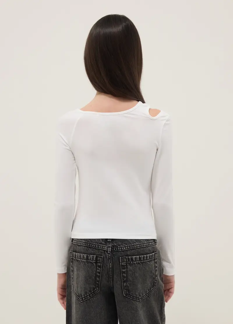 Maglia In Misto Cotone Bianca Da Ragazza Slim Fit Con Scollo A Barca, Bambina, Bianco miniatura 2