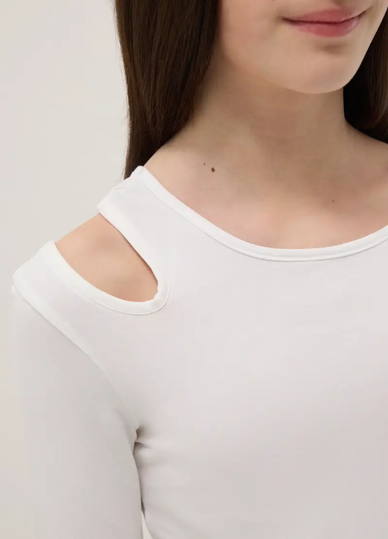 Maglia In Misto Cotone Bianca Da Ragazza Slim Fit Con Scollo A Barca, Bambina, Bianco miniatura 3