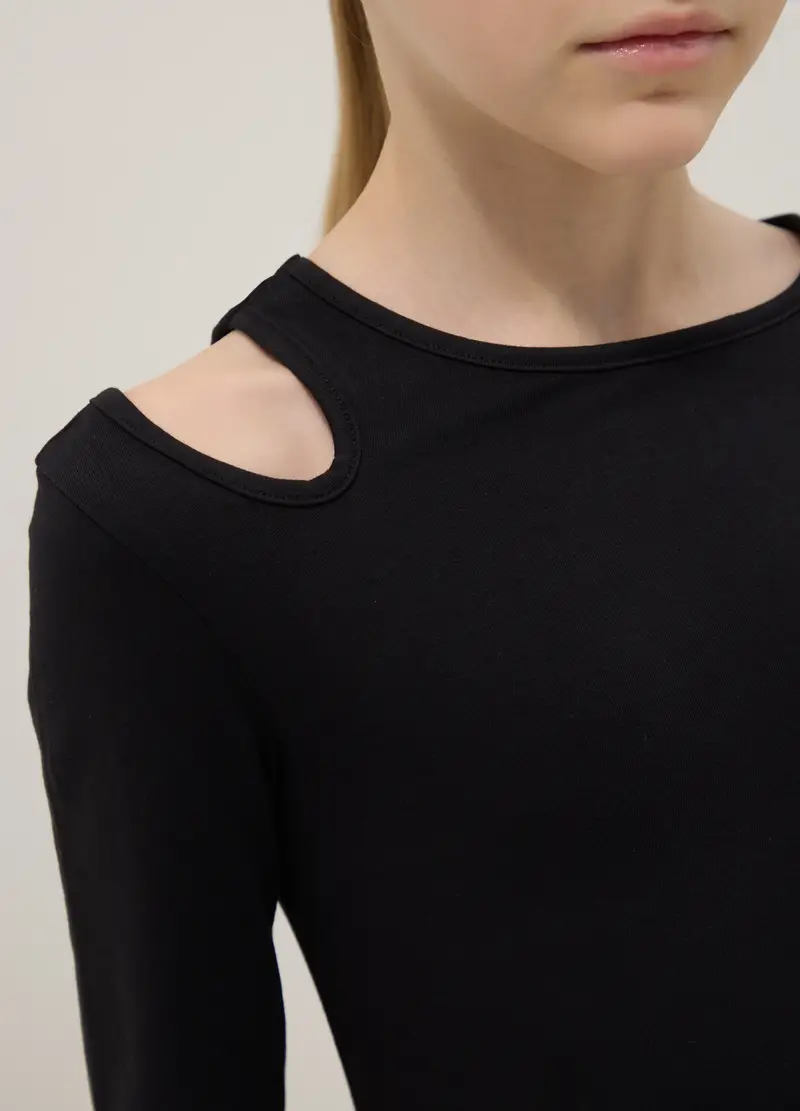 Maglia In Misto Cotone Nera Da Ragazza Slim Fit Con Scollo A Barca, Bambina, Nero miniatura 3